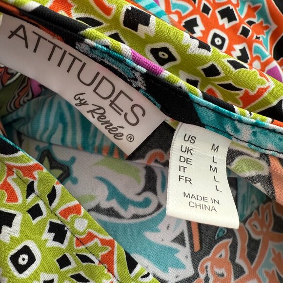 Attitudes By Renee Dress Belted Multicolor V-Neckline medium Dolman Sleeves - Picture 2 of 13